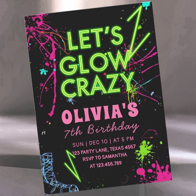 Convite Let’s Glow Crazy Roller Skating Birthday (Criador carregado)
