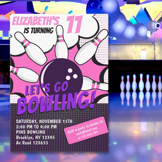 Convite Let’s Go Bowling!  Fun Bowling-Style Birthday Girl (Criador carregado)