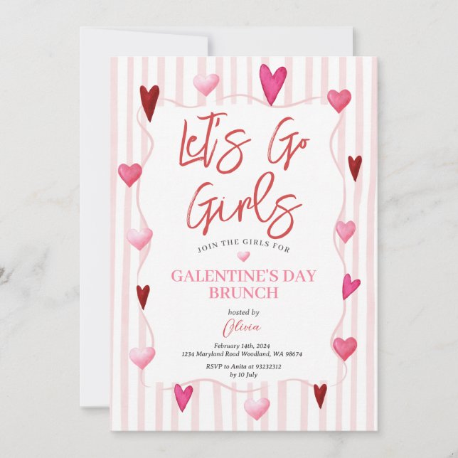 Convite Let’s Go Girls Galentine’s Day Brunch Invitation (Frente)