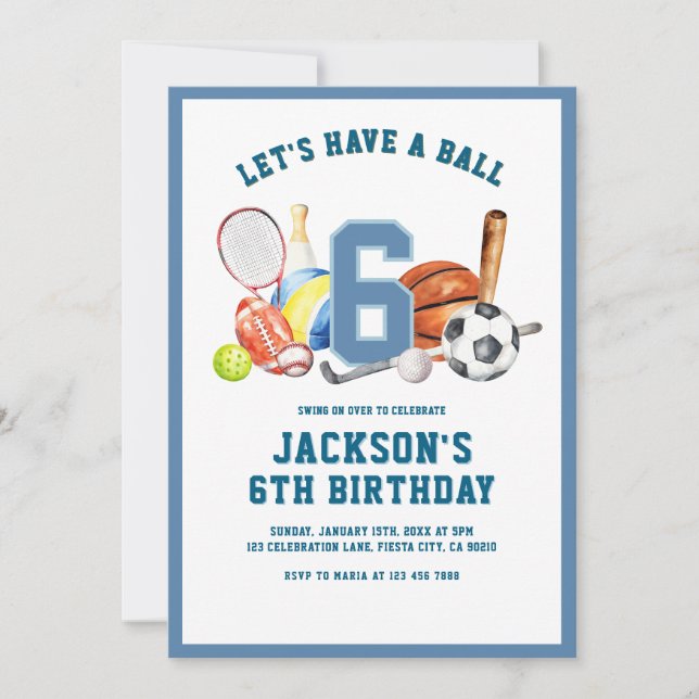 Convite Let’s Have a Ball Birthday | Boy Sports Party  (Frente)
