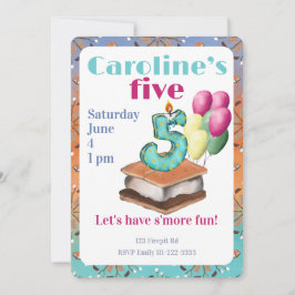 Convite Let’s have s’more fun 5th Birthday Invitation