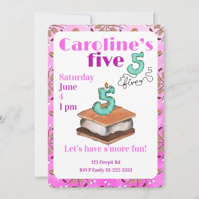 Convite Let’s have s’more fun 5th Birthday Invitation (Frente)