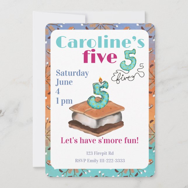 Convite Let’s have s’more fun 5th Birthday Invitation (Frente)