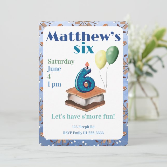 Convite Let’s have s’more fun 6th Birthday Invitation (Em pé/Frente)