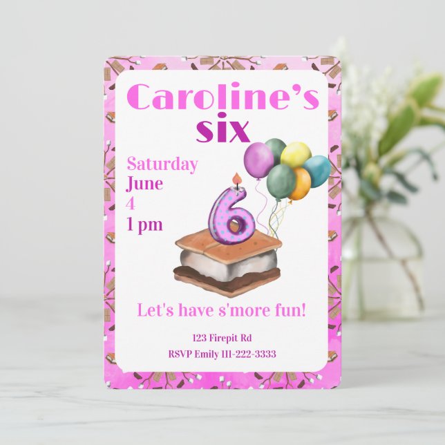Convite Let’s have s’more fun 6th Birthday Invitation (Em pé/Frente)