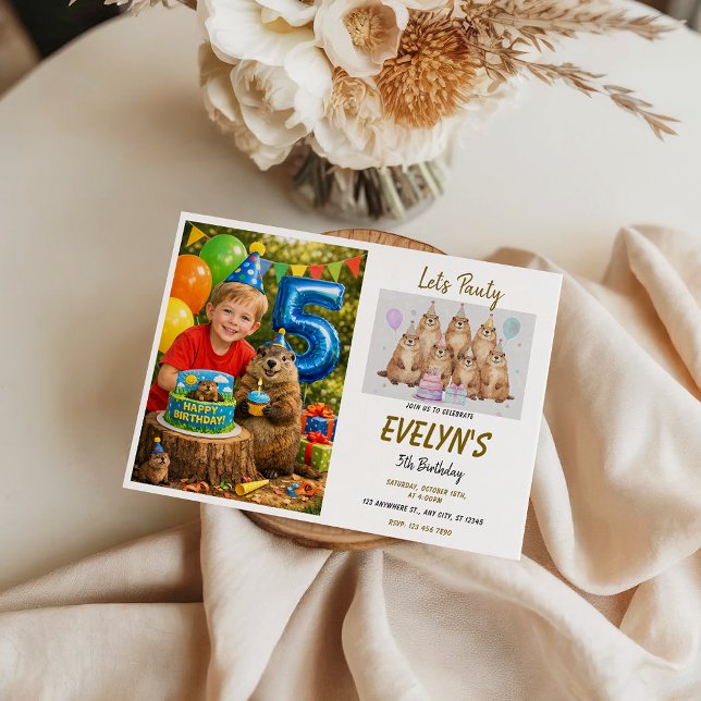 Convite Let’s Party Groundhog 5th Birthday – Fun Kids  (Let’s Party Groundhog 5th Birthday photo – Fun Kids Invitation)