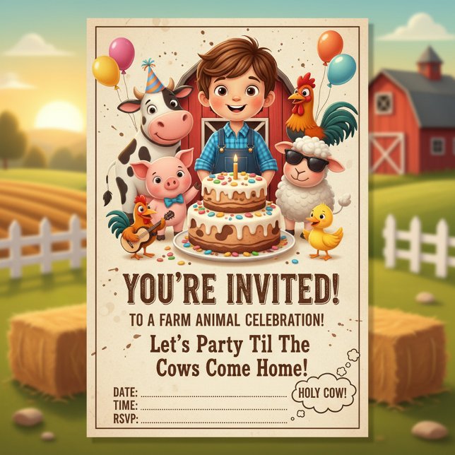 Convite Let’s Party Til the Cows Come Home | Editable Farm (Criador carregado)