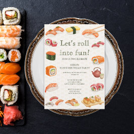 Convite Let’s Roll into Fun! Sushi Birthday Party Invitati