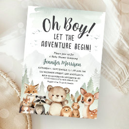 Convite Let The Adventure Begin Baby Shower Boy Woodland