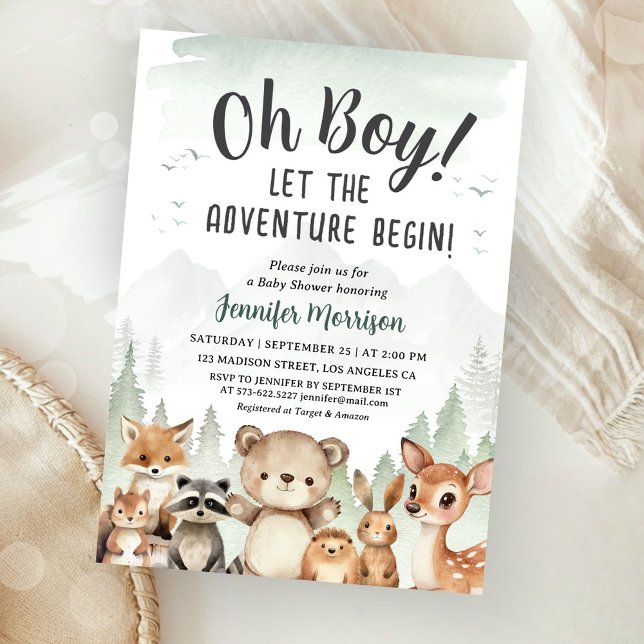 Convite Let The Adventure Begin Baby Shower Boy Woodland (Criador carregado)