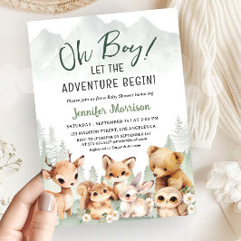 Convite Let The Adventure Begin Boy Baby Shower Woodland