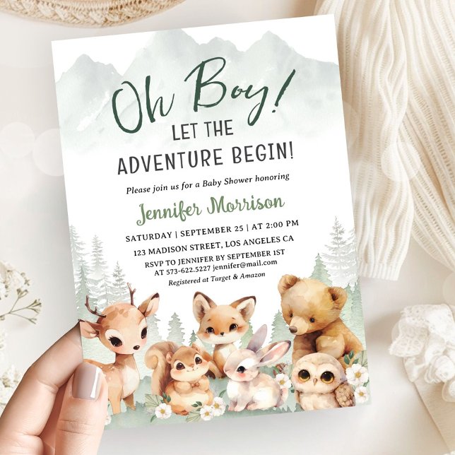 Convite Let The Adventure Begin Boy Baby Shower Woodland (Criador carregado)