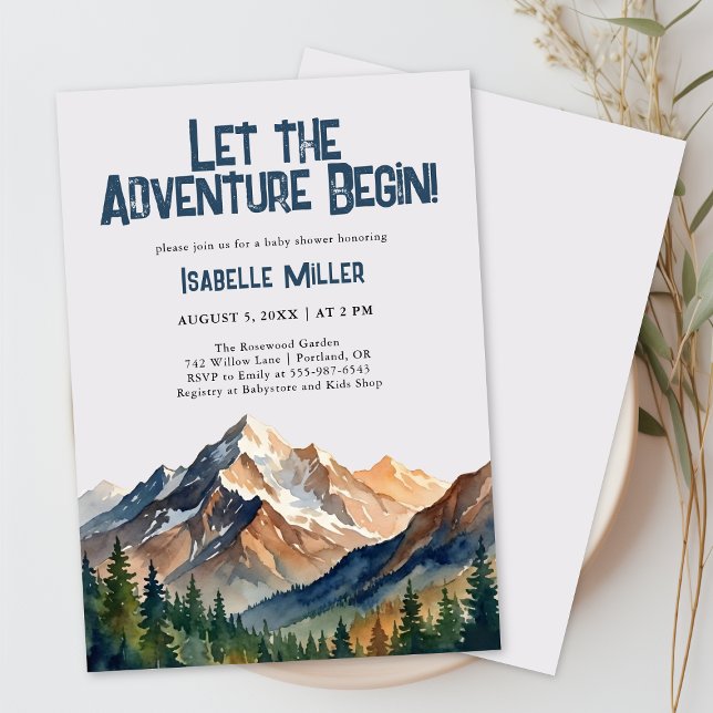 Convite Let The Adventure Begin Mountain Boy Baby Shower  (Let The Adventure Begin Mountain Boy Baby Shower Invitation)