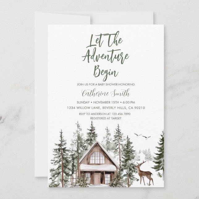 Convite Let The Adventure Begin Winter Baby Shower (Frente)