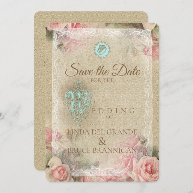 Convite Letra Antiga - Salve a placa de data (Frente/Verso)