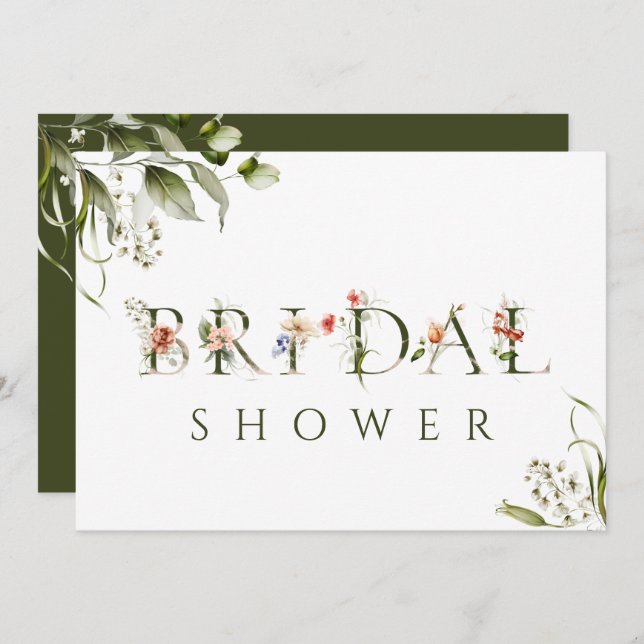 Convite Letra Azul Floral Botânica Chá de panela (Frente/Verso)