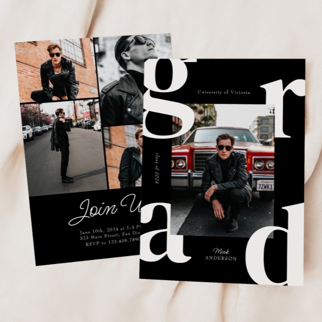 Convite Letra branca e preta Classe de Negrito da Graduaçã (Criador carregado)