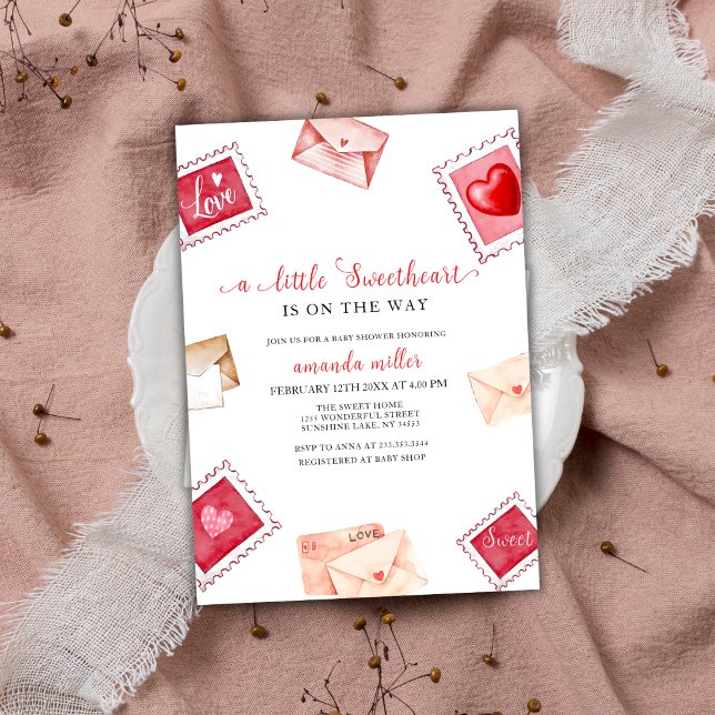 Convite Letra Carimbo Sueco Namorados Chá de fraldas (Letter Stamp Sweetheart Valentine Baby Shower Invitation)