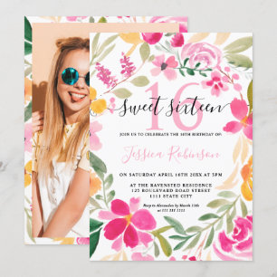 Convite Letra cor-de-água floral cor-de-rosa