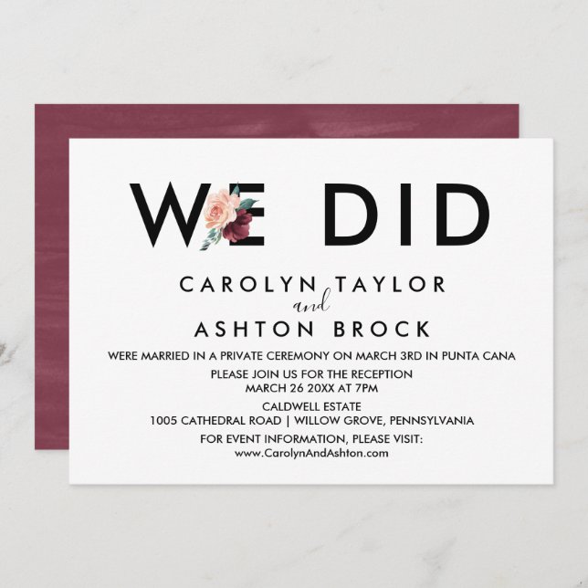 Convite Letra de Flor | Maroon Nós Apenas Recebemos (Frente/Verso)