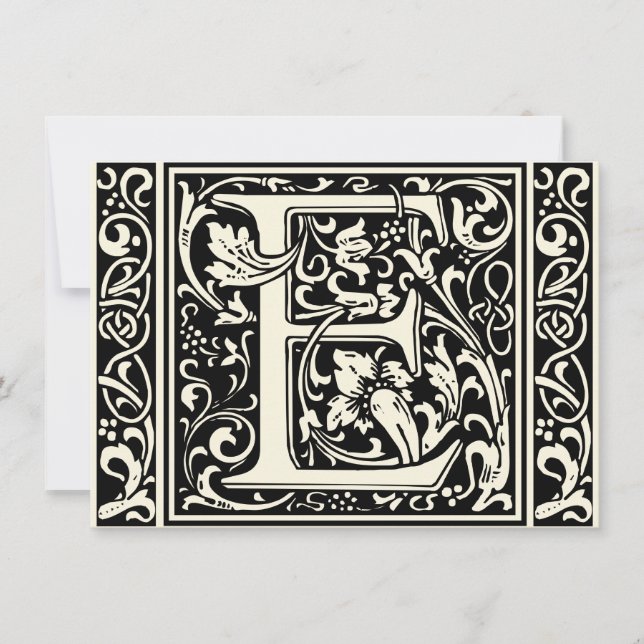 Convite Letra E Monograma Medieval Arte Nova (Frente)