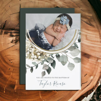 Convite Letra-Escrita Manuscrita Tipografia Wreath Baptism