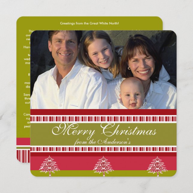 Convite Letra Holiday Red & Green Tree Patterna Card (Frente/Verso)
