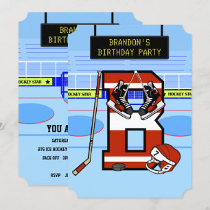 Convite Letra inicial personalizada B Hóquei no gelo