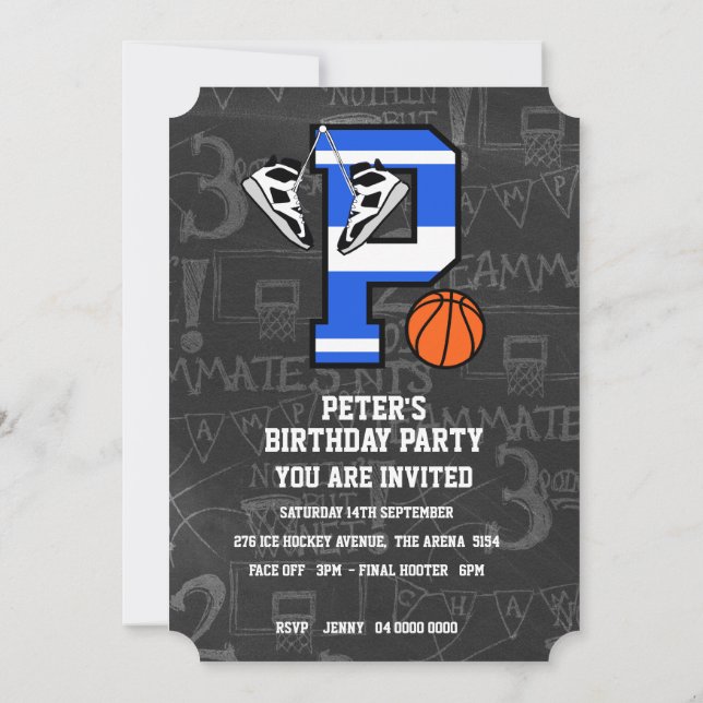 Convite Letra Inicial Personalizada de Basquetebol P (Verso)