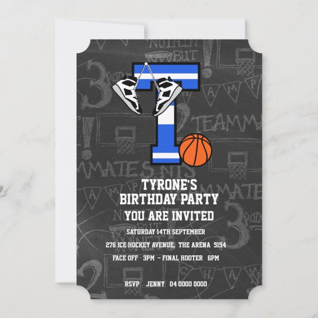 Convite Letra Inicial Personalizada de Basquetebol T (Verso)