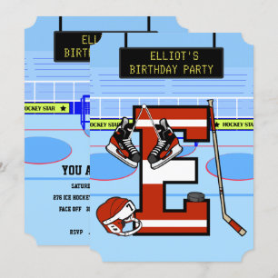 Convite Letra inicial personalizada E Hockey com gelo