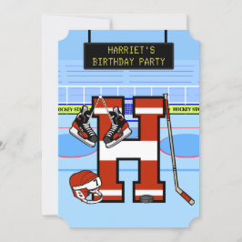 Convite Letra inicial personalizada H Hockey