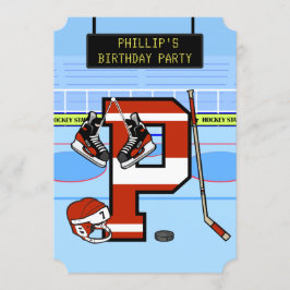 Convite Letra inicial personalizada P Hockey com gelo