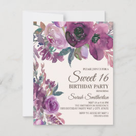 Convite Letra Lilac Plum Purple Floral, Letra, Sweet 16