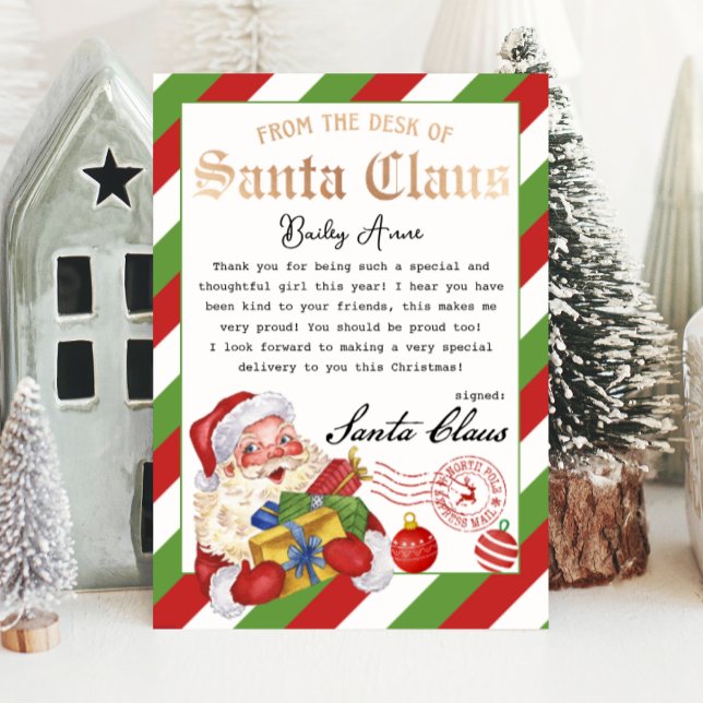 Convite Letra mágica personalizada de Papais noeis imprimí (letter from Santa claus from the North pole magical and festive watercolor letter)