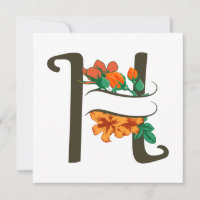 Letra maiúscula H monograma floral