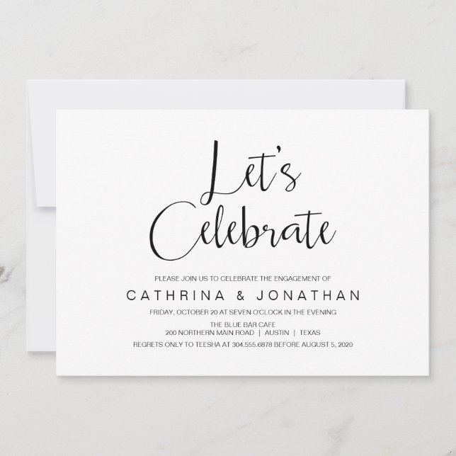 Convite Letra Mão, Escrita Preta, Festa de noivado (Frente)