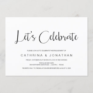 Convite Letra Mão, Script Preto, Festa de noivado