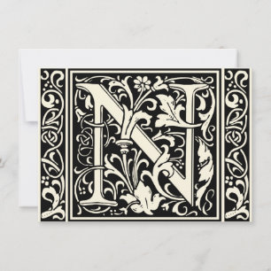 Convite Letra N Monograma Medieval Arte Nova