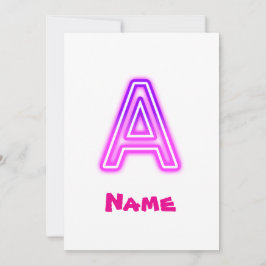 Convite Letra Neon A Monograma Brilhante Rosa Roxo Inicial