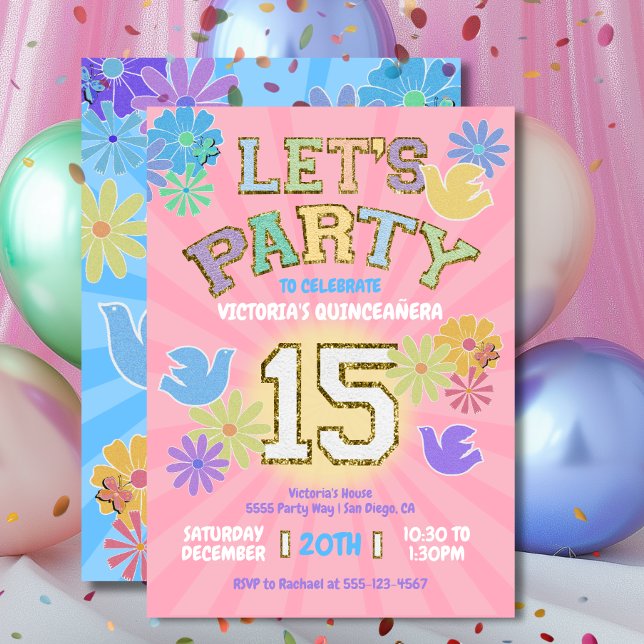 Convite Letra Patch Birthday Quinceañera Vamos Party (Criador carregado)