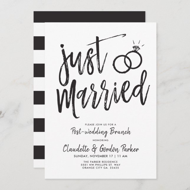 Convite Letra Recem casados Script Posta Casamento Brunch (Frente/Verso)