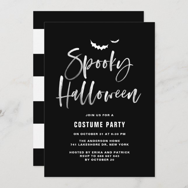 Convite Letra Spooky Halloween Brush | Festa de Costume (Frente/Verso)