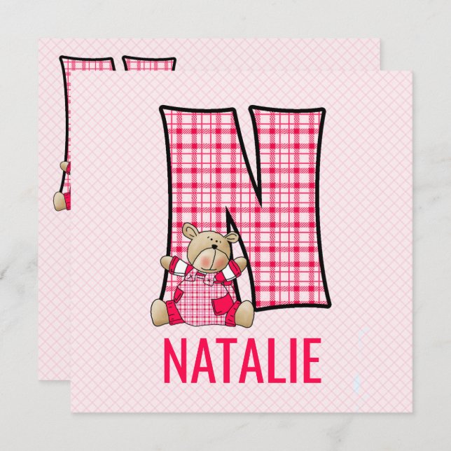 Convite Letra Teddy Bear Rosa N Festa Aniversário de crian (Frente/Verso)