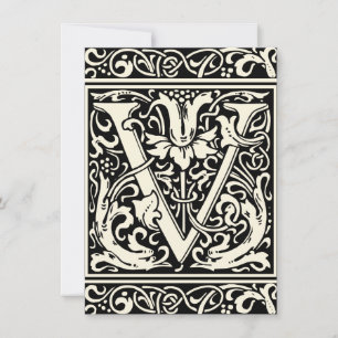 Convite Letra V Monograma Medieval Art Nouveau
