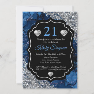 Convite Letras de Mermaid Azul com Brilho Prateado