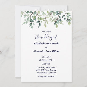 Convite Letras elegantes e simples de folhas de casamento