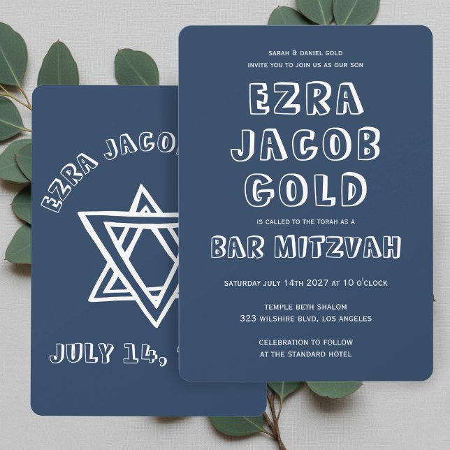 Convite LETRAS EM RELEVO ESTRELA DE DAVI Bar Mitzvah Perso (OUTLINE LETTERS STAR OF DAVID Custom Bar Mitzvah Invitation
)