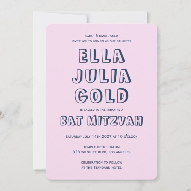 Convite LETRAS EXTERNAS DE DAVID Custom Bat Mitzvah (Frente)