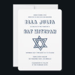 Convite LETRAS EXTERNAS DE DAVID Custom Bat Mitzvah<br><div class="desc">Cartão perfeito para anunciar um bar ou morcego mitzvah! Mão fez arte para você com estrela de David na frente e atrás! TOTALMENTE PERSONALIZÁVEL! Clique em "Personalizar" acima para editar o texto. Clique em "editar usando a ferramenta design" para ajustar as fontes, as cores e os posicionamentos e para excluir...</div>